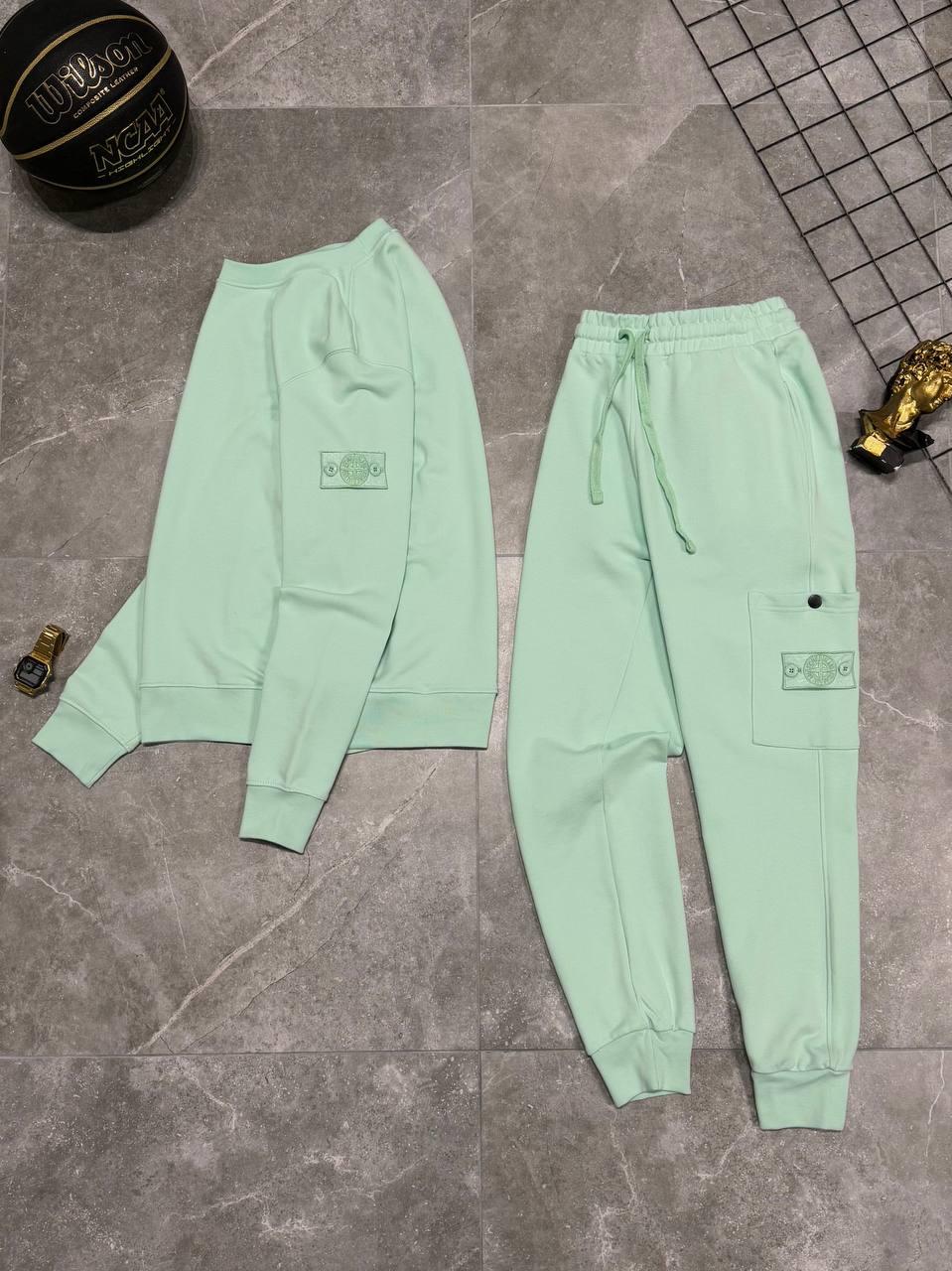 Костюм спортивний чоловічий зелений демісезонний з патчем Stone Island (Стон Ісланд)