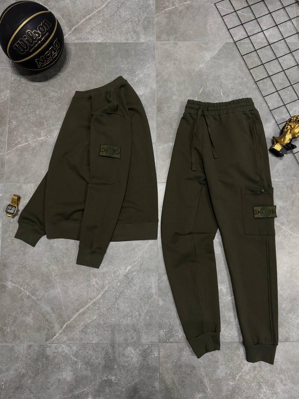 Костюм спортивний чоловічий хакі демісезонний з патчем Stone Island (Стон Ісланд)