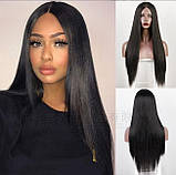 Перука густе пряме довге чорне волосся 80 см імітація шкіри голови, фото 3