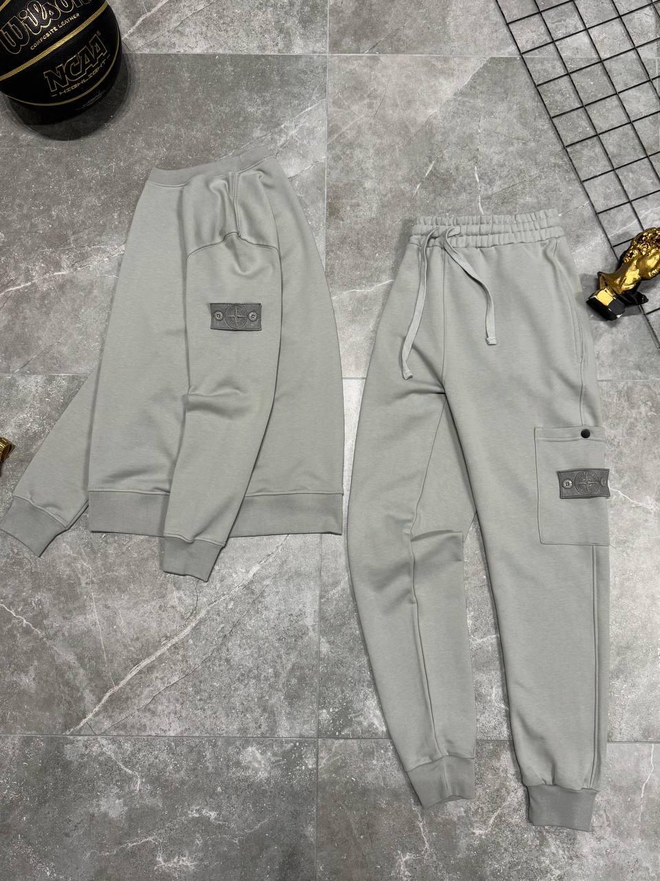 Костюм спортивний чоловічий сірий демісезонний з патчем Stone Island (Стон Ісланд)