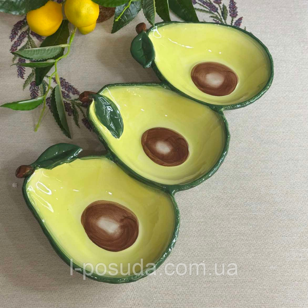 Менажниця керамічна на 3 секціі Авокадо, 31*16*4см, фото 1