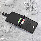 Затискач для грошей і карток на кнопці з тиснення герб України Veres Black з натуральної шкіри в чорному кольорі, фото 5