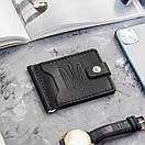 Затискач для грошей і карток на кнопці з тиснення герб України Veres Black з натуральної шкіри в чорному кольорі, фото 8