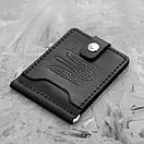 Затискач для грошей і карток на кнопці з тиснення герб України Veres Black з натуральної шкіри в чорному кольорі, фото 6