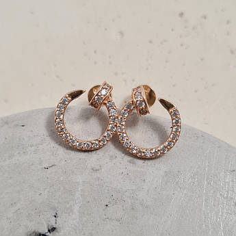 Сережки вкрутки цвяхи золоті з білими круглими цирконами