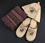 Набір подарунковий для лазні (парео+тапки+шапка) коричневий