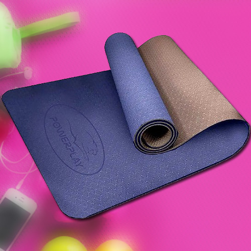 Спортивний килимок для йоги фітнеса пілатеса PowerPlay 4150 TPE Premium Performance Mat Синій (183x61x0.6)