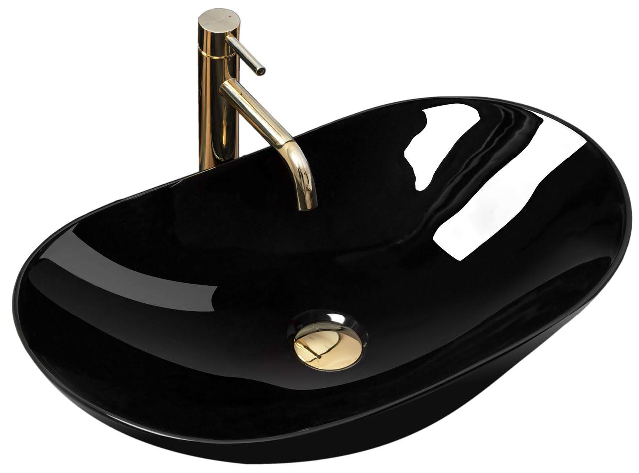 Умивальник (раковина) REA ROYAL 60 BLACK чорний накладний, фото 1
