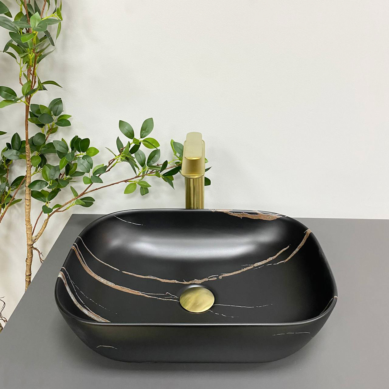 Умивальник (раковина) VBI RAVENNA BLACK STONE MATT накладний, фото 1