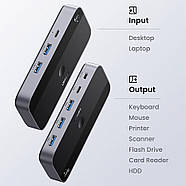 Перемикач кабелів пристроїв між двома комп'ютерами 2 In 4 Out UGREEN USB3.0 5Gbps Sharing Switch (сірий), фото 9