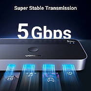 Перемикач кабелів пристроїв між двома комп'ютерами 2 In 4 Out UGREEN USB3.0 5Gbps Sharing Switch (сірий), фото 6