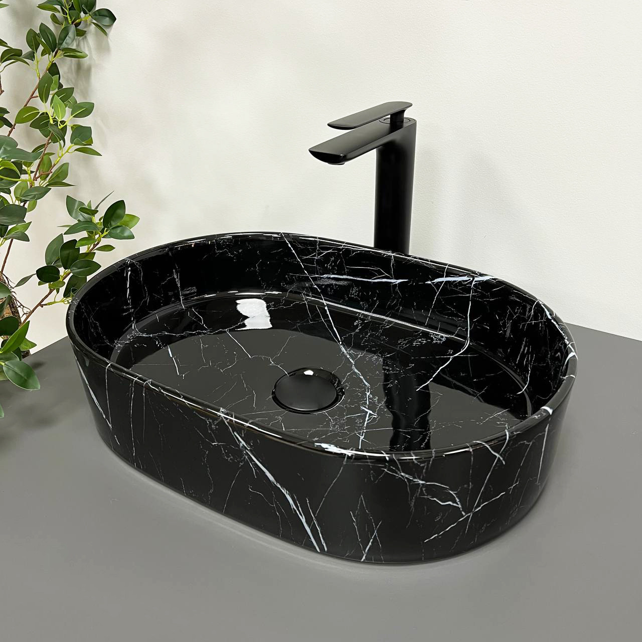 Умивальник (раковина) VBI VERONA 50 BLACK MARMO GLOSSY накладний, фото 1