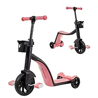 Самокат-велобіг дитячий 3в1 Scooter з педалями рожевий