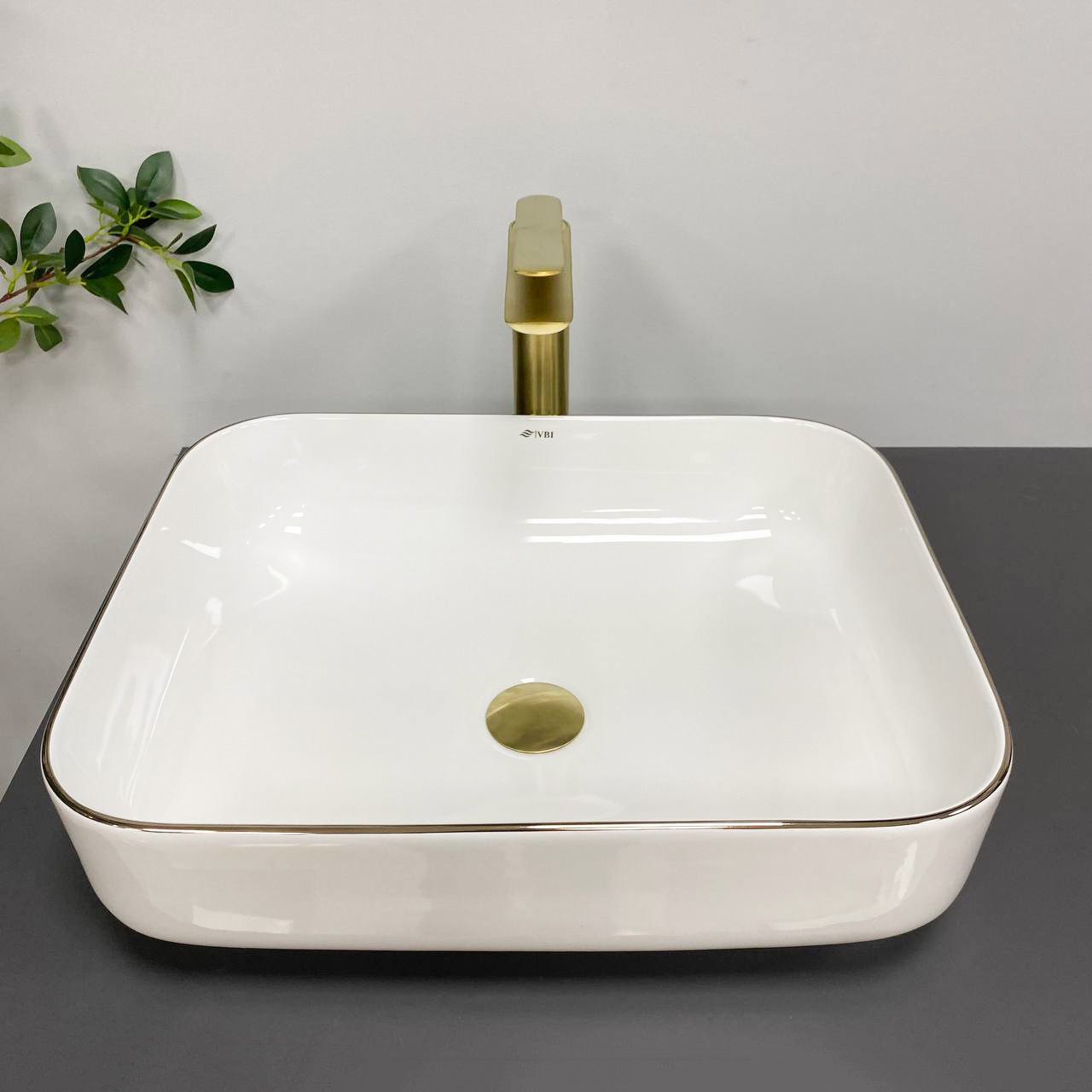 Умивальник (раковина) VBI PALERMO WHITE ROSE GOLD EDGE накладний, фото 1