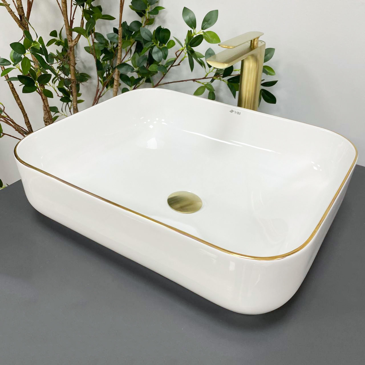 Умивальник (раковина) VBI PALERMO WHITE GOLD EDGE накладний, фото 1