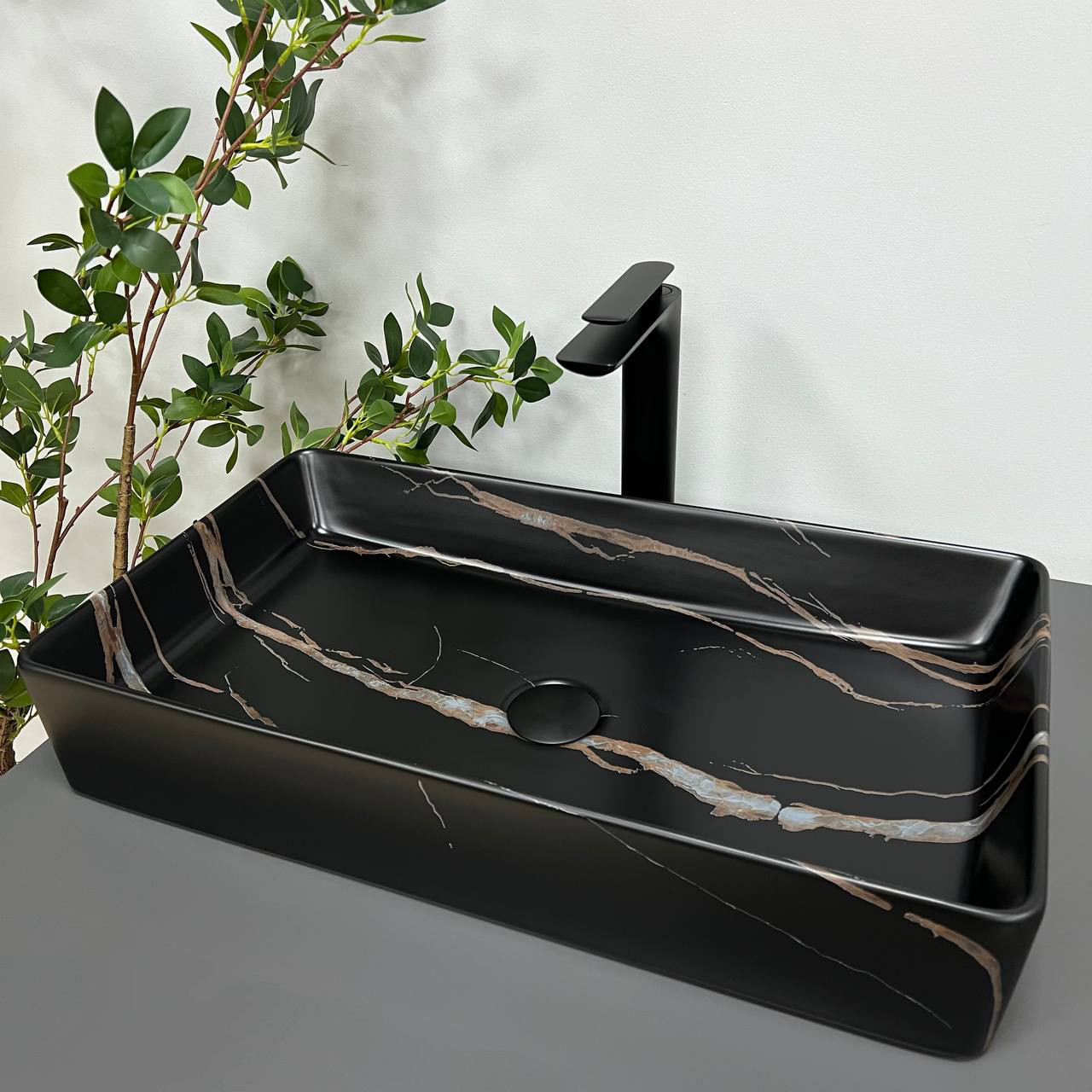 Умивальник (раковина) VBI TRIEST BLACK STONE MATT накладний, фото 1