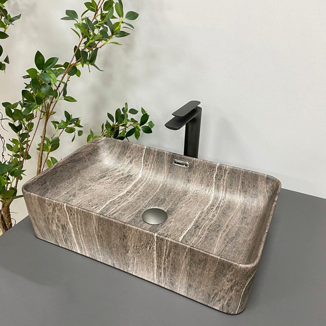 Умивальник (раковина) VBI ARABBA M DARK STONE MATT накладний, фото 1