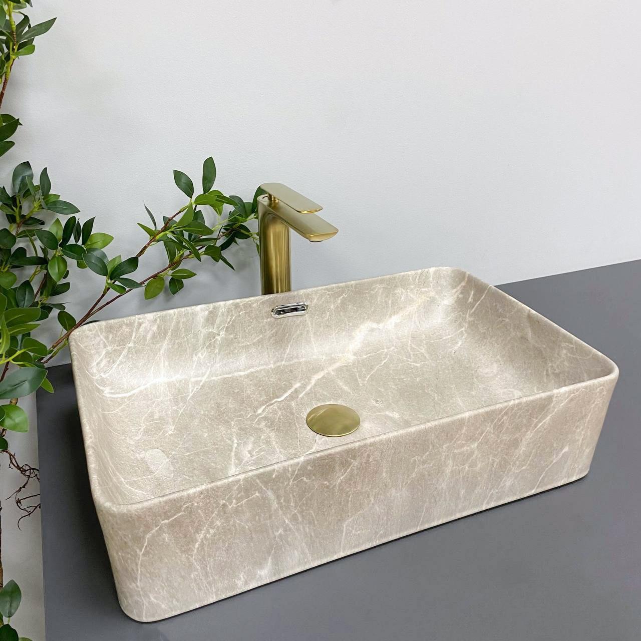 Умивальник (раковина) VBI ARABBA M BEIGE STONE MATT накладний, фото 1