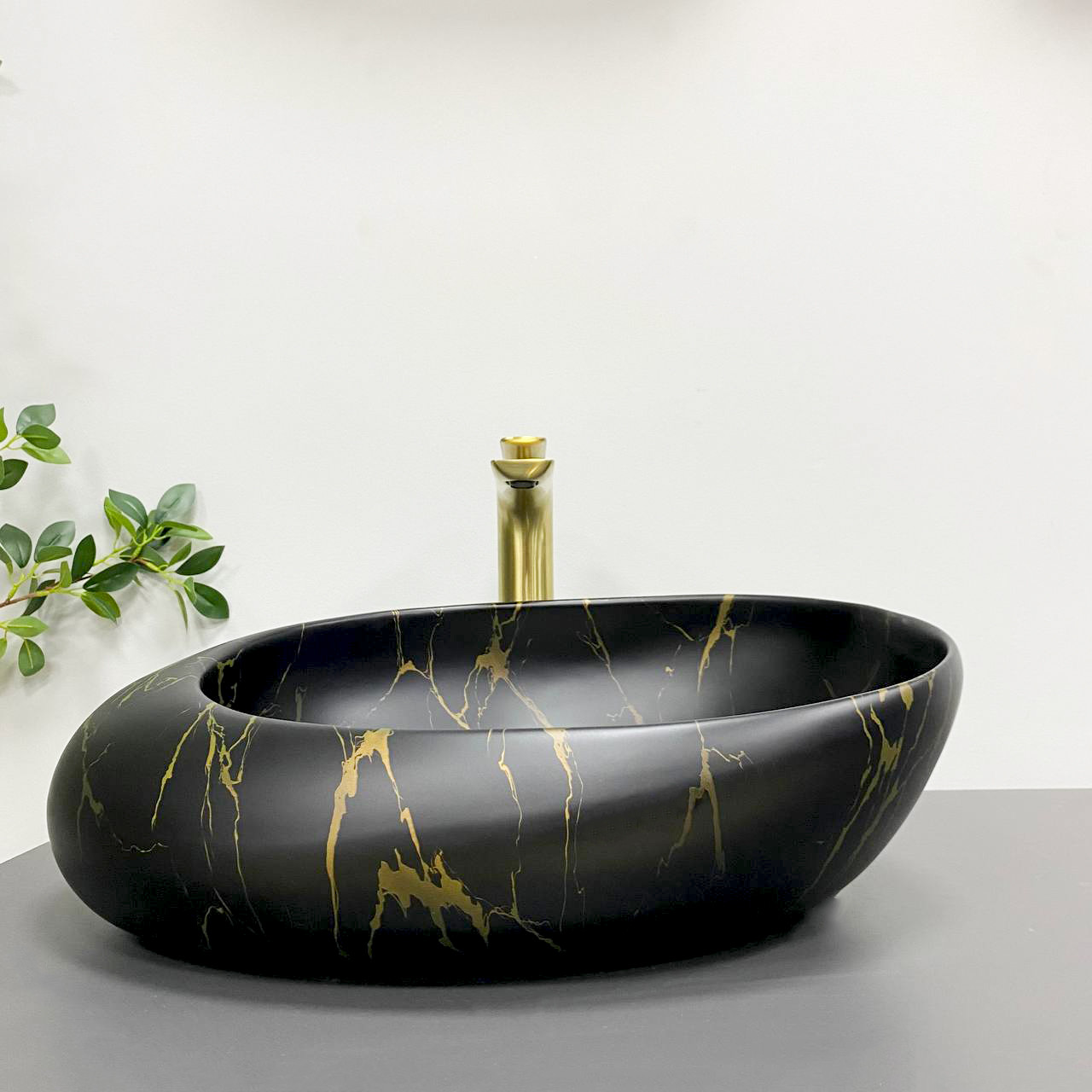 Умивальник (раковина) VBI VALIANO MARBLE BLACK MATT накладний, фото 1