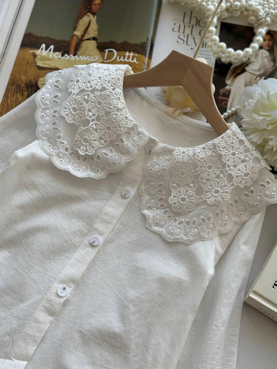 Блуза для дівчинки школа з ажурним коміром Білий 1912, 74, TSbb, Білий, Для дівчаток, Весна Осінь, 104, фото 1