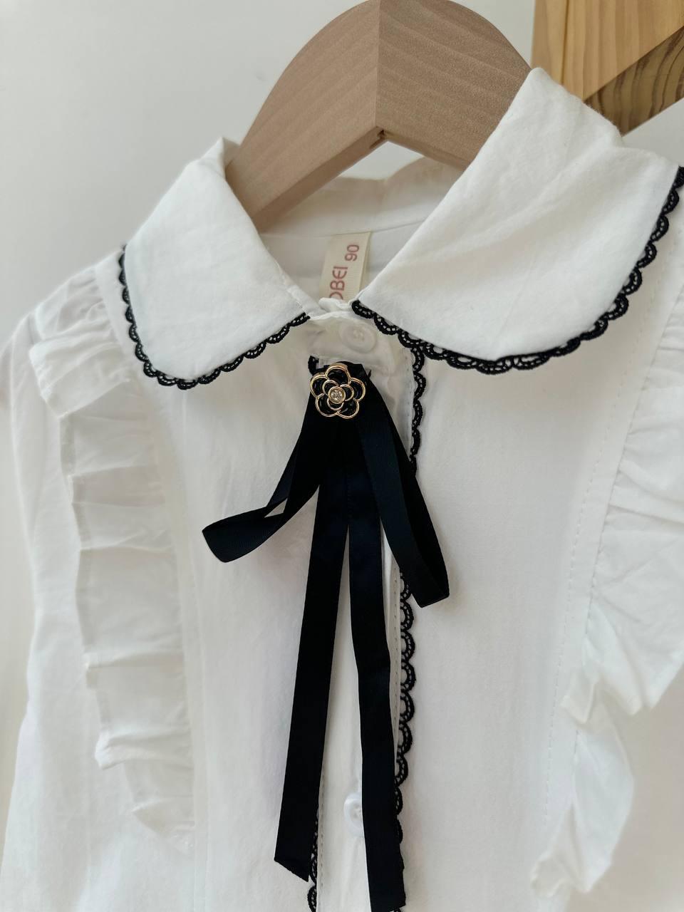 Блуза для дівчинки школа з чорним мереживом Білий 9877/1 18, kubaobei, Белый, Для девочек, Весна Осень, 122, фото 1