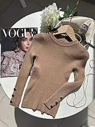 Кофта для дівчинки водолазка в рубчик Бежевий W2762, Happy Star, Бежевий, Для дівчаток, Весна Осінь, 164