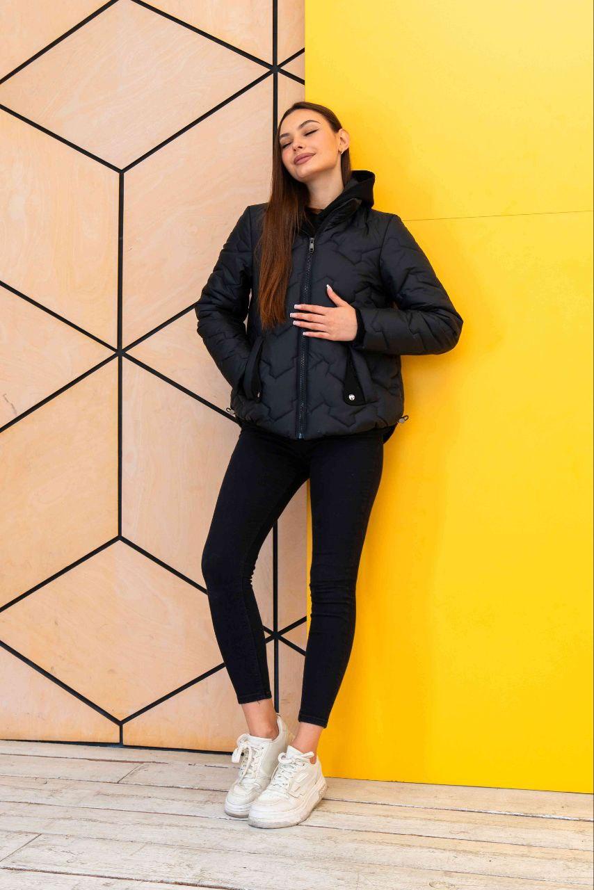 Демісезонна чорна жіноча молодіжна куртка з манишкою, фото 1