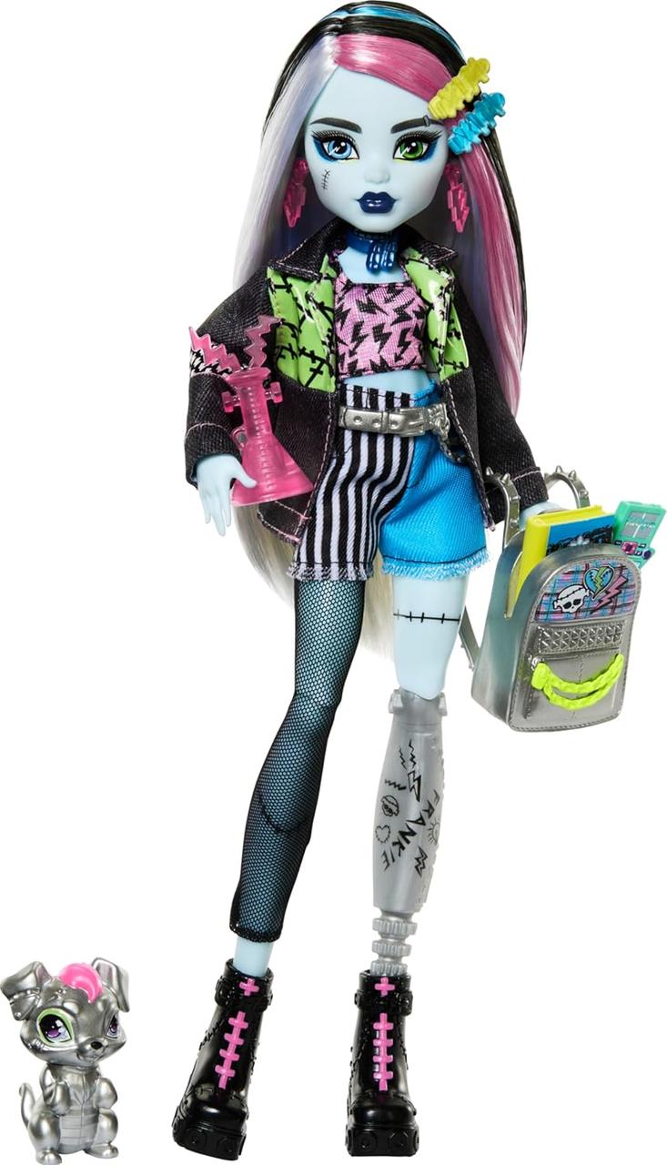 Monster High лялька Монстер Хай Френкі Штейн у джинсовій куртці та шортах з вихованцем Ватці