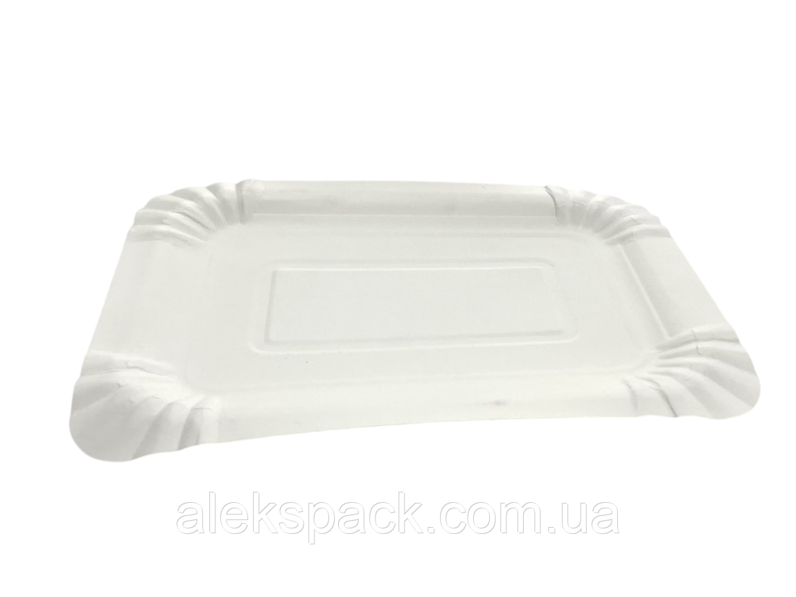 142402 тарілка паперова прямокутна 210*150 біла 100 шт, фото 1