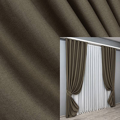Комплект штор (2шт. 1х2,7м.) з тканини Шеніл однотонний (блекаут). Колір кавовий. Код 1591ш 31-007
