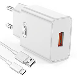 Мережевий зарядний пристрій + кабель USB-Type-C, 18W, XO L127 / Зарядка для телефону