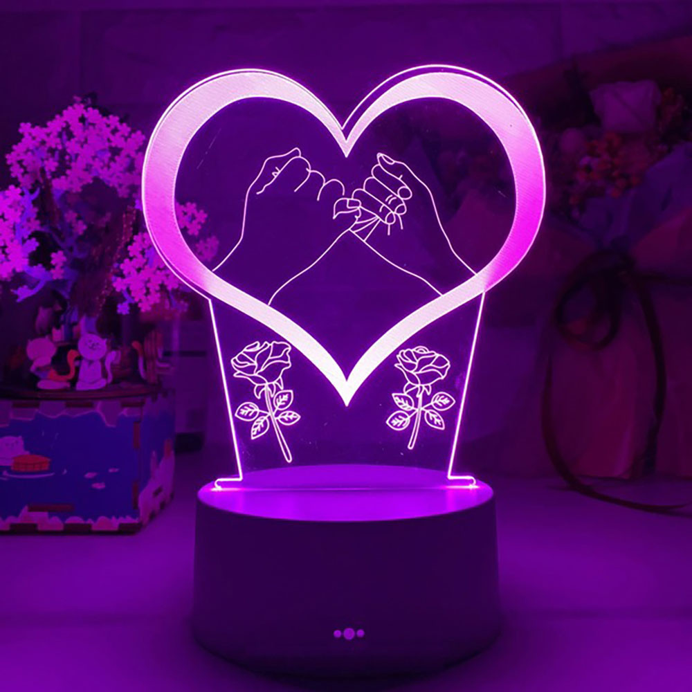 LED нічник на батарейках і USB / 3д світильник у формі серця / Світильник нічник з ефектом 3D, фото 1