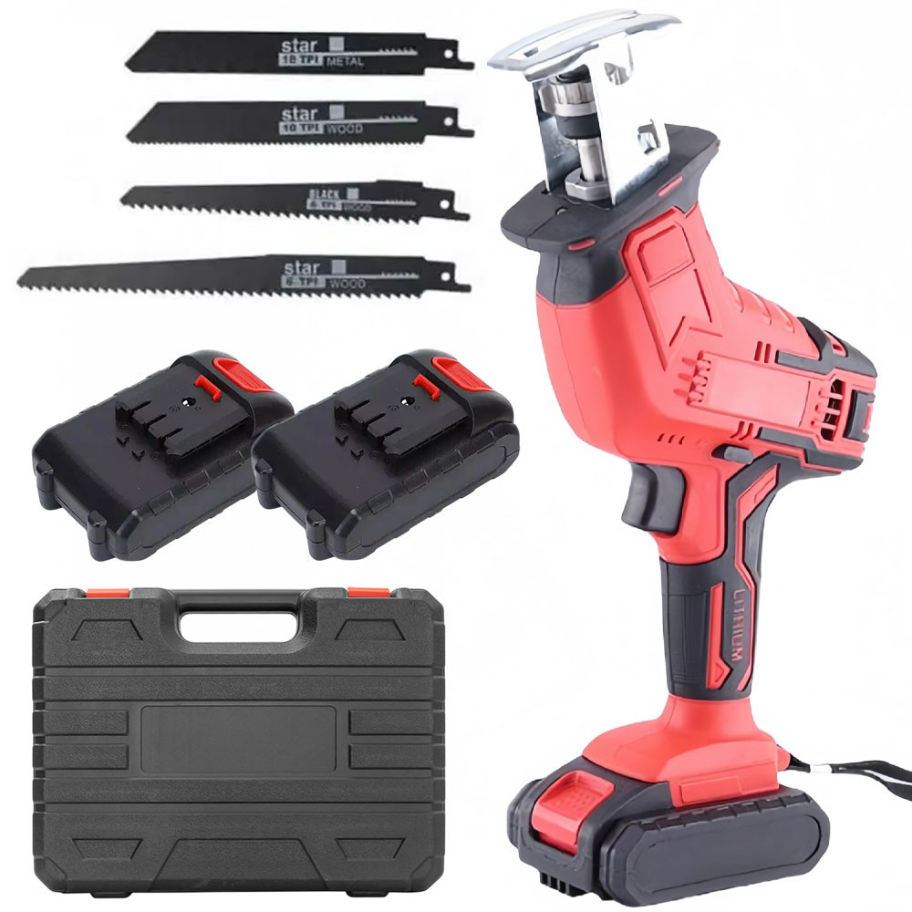 Акумуляторна шабельна пила + 4 пилочки, 2 акумулятори 48В, в кейсі / Електрична пила шабельна для дому, фото 1