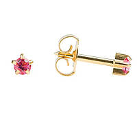 Сережки-цвяшки в вуха пусети Studex золото, камінь рожевий турмалін "троянда", медична сталь, 2 мм, арт. M110Y