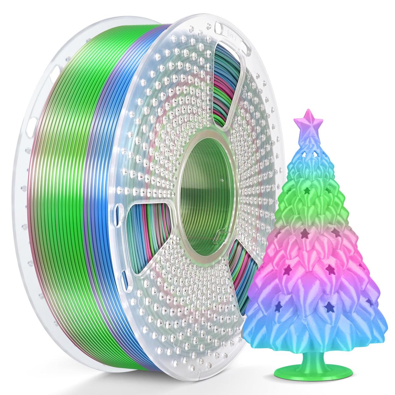 Пластик філамент для 3Д-друку SUNLU Silk PLA+ Rainbow 06 (02940619Z), Reusable Spool, 1.75мм, 1кг, 205-235°C, Веселка 06