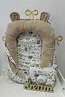 Кокон, гніздечко для новонародженого, кокон позиціонер для дитини велюровий з вушками Angelok-child