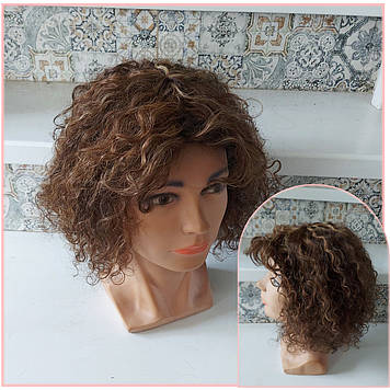 Перука з натурального волосся кучерявий русявий мікс MAGDA-P4/30/27