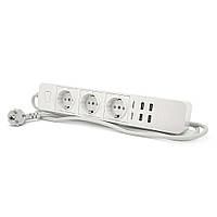 Мережевий фільтр з WiFi управлінням для дому, 3 Розетки + 4 USB, 2 м, Чорний/ Білий