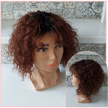 Перука з натурального волосся кучерявий каштановий мікс MAGDA-TT1B/33N