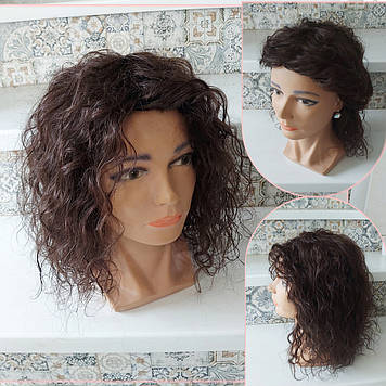 Перука з натурального волосся кучерявий каштановий ALESIA HH 16"-4