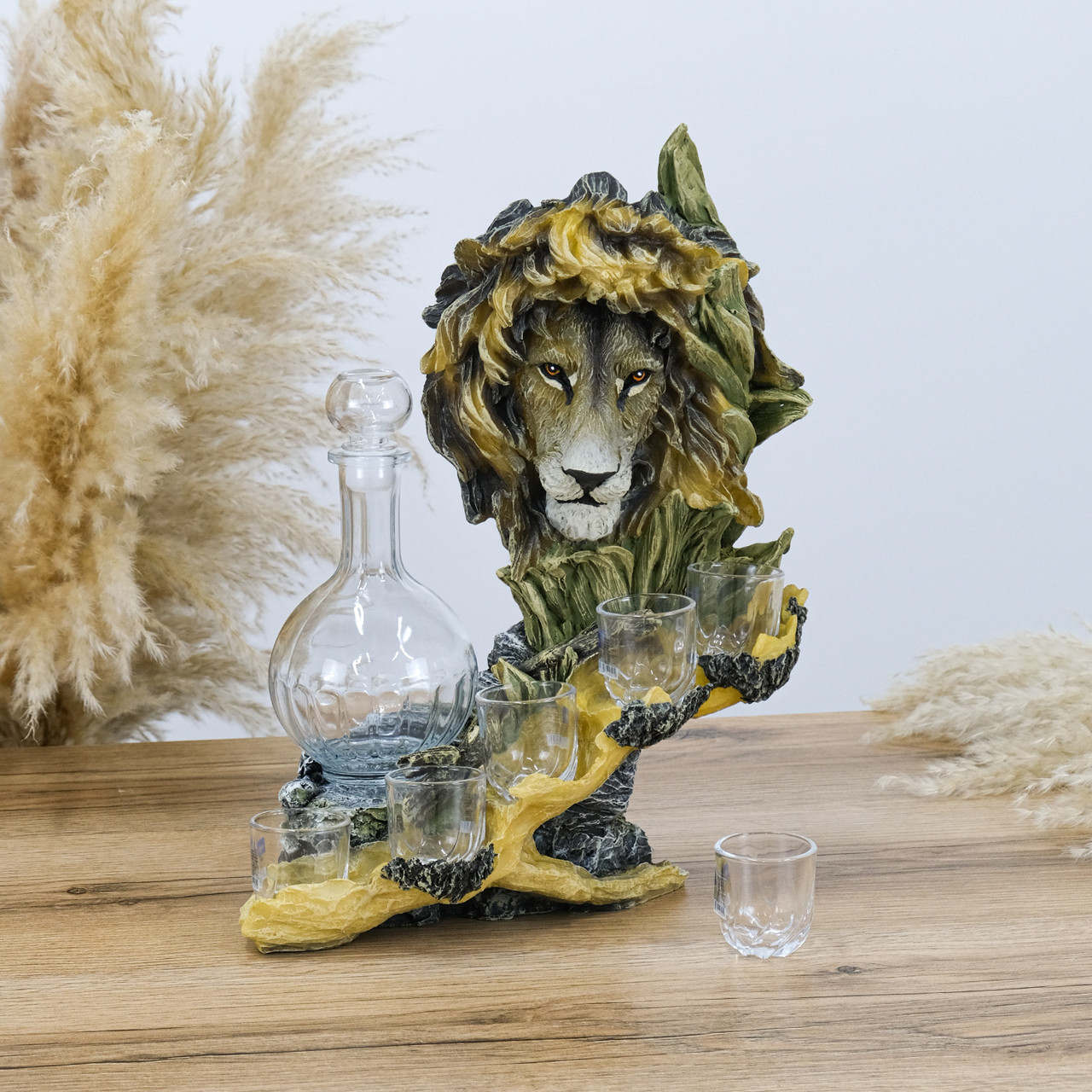 Коньячний набір Голова лева скляний графин і 6 стопок на підставці з полістоуну, фото 1