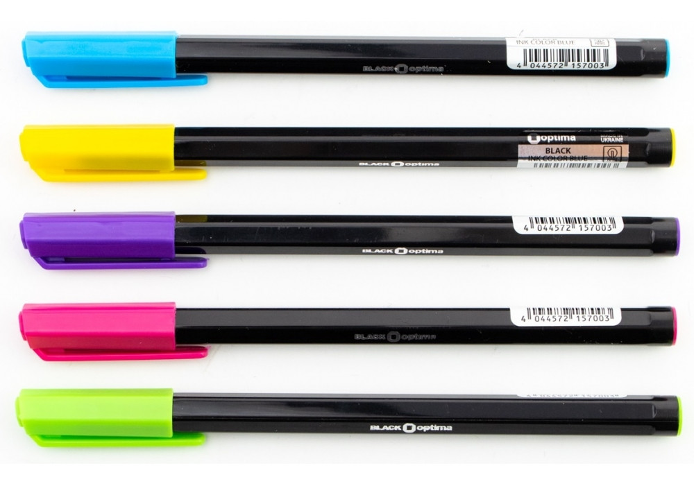 Ручка кулькова OPTIMA BLACK 0,7 mm. Корпус чорний, пише синім, фото 1