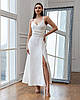 Вечірнє елегантне довге вечірнє плаття на бретелях, молочно-біле, фото 2