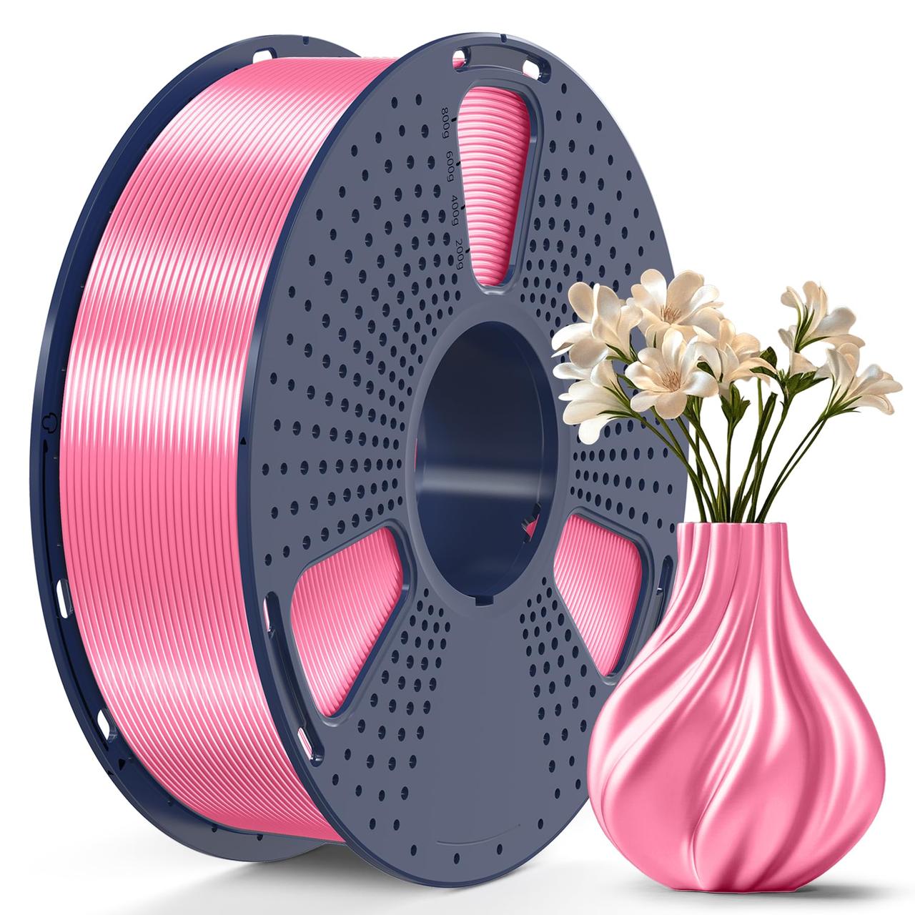 Пластик SUNLU Silk PLA+  Pink, Reusable Spool, 1.75мм, 1кг, 205-235°C, Рожевий філамент для 3Д-друку, фото 1