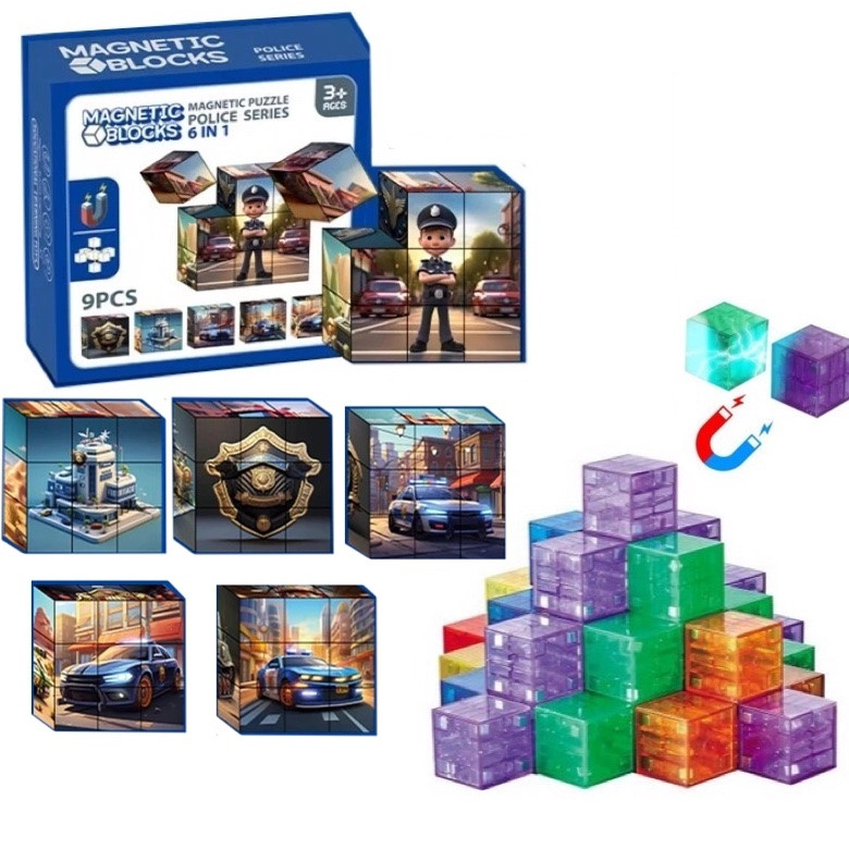 Магнітні кубики "Magnetic blocks" POLICE (9 деталей) арт. U 9/60181, фото 1