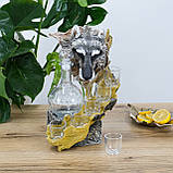 Подарунковий набір "Вовк" скляний графін і 6 стопок на підставці з полістоуну, фото 2