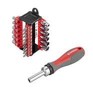 Викрутка з храповим механізмом та комплектом насадок 31 од. INTERTOOL VT-3374, фото 2