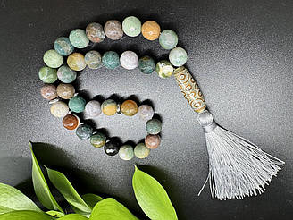 Чітки з індійського агату 33 камені з намистиною Дзі 21 очей