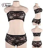 Жіноча чорна білизна високі трусики і мереживний топ, фото 3