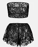 Жіноча чорна білизна високі трусики і мереживний топ, фото 2